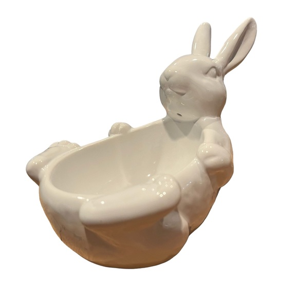 Pottery Barn White Ceramic Bunny, Easter, Spring, Rabbit, Candy Dish, - Picture 2 of 6